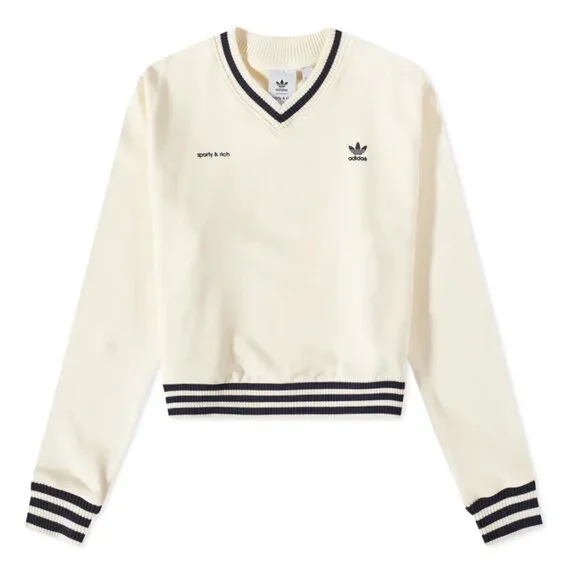 Adidas x Sporty & Rich V Neck Sweatshirt in Cream White Small - Picture 2 of 5